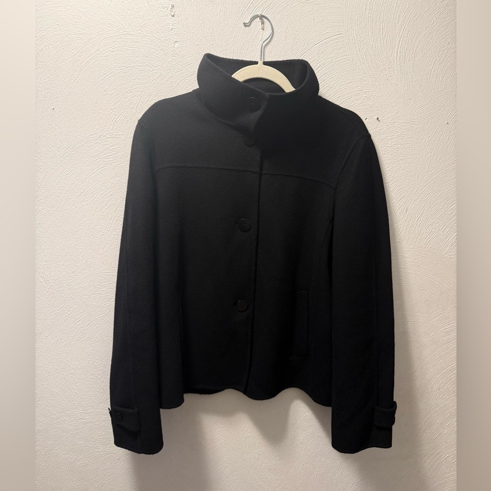 Talbots Wool Blend Cropped Jacket Minimalist High Collar Coat Black 12 Quality - Picture 2 of 7